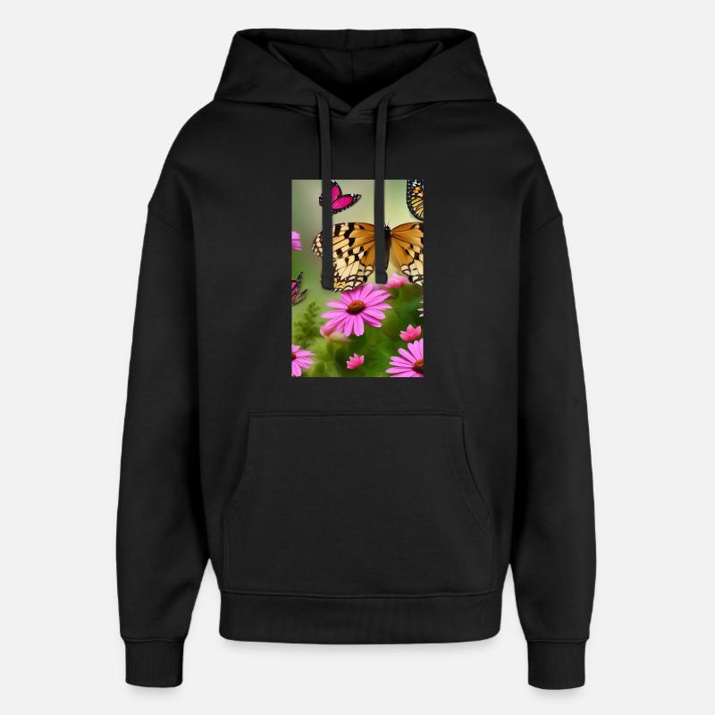 Blumen und Schmetterling - Oversized Unisex Hoodie von Stanley/Stella - Schwarz