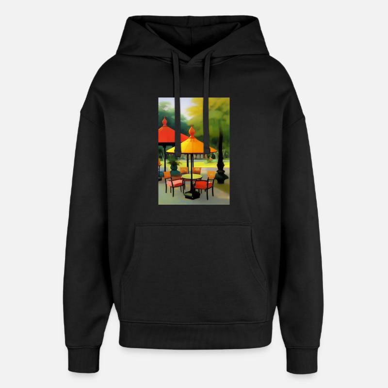 Café asiatique en plein air - Sweat à capuche unisexe Stanley/Stella Oversized - noir