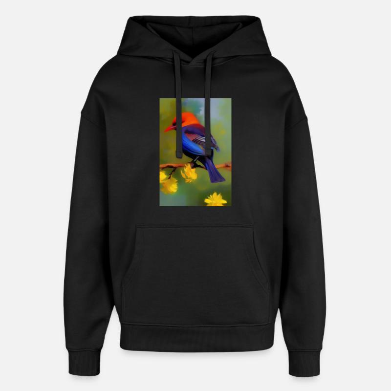Oiseau sur branche avec fleurs - Sweat à capuche unisexe Stanley/Stella Oversized - noir
