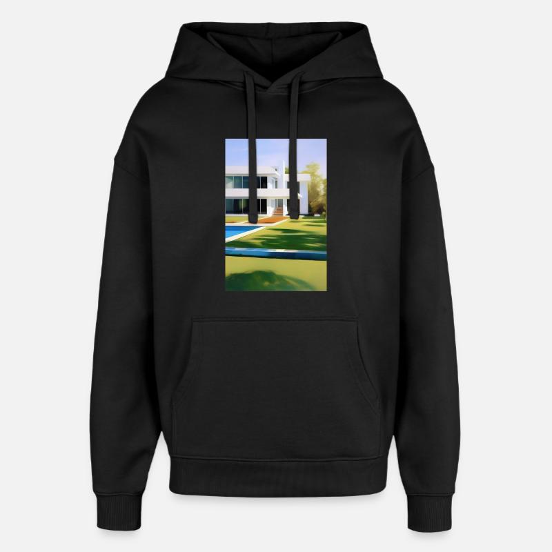 Villa blanche avec piscine - Sweat à capuche unisexe Stanley/Stella Oversized - noir