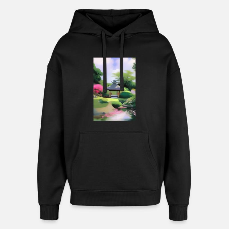 Jardin zen chinois - Sweat à capuche unisexe Stanley/Stella Oversized - noir
