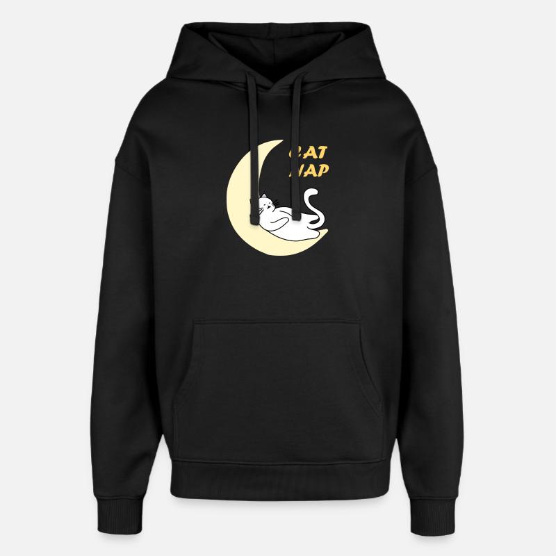 Sieste de chat sur la lune - Sweat à capuche unisexe Stanley/Stella Oversized - noir