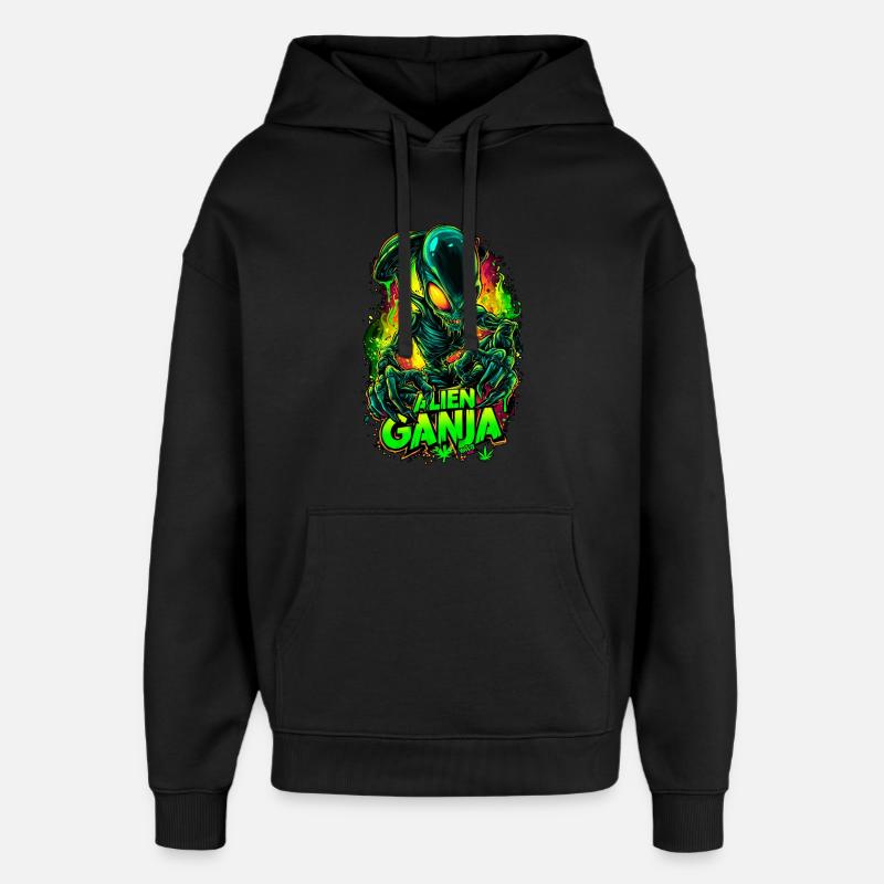 Ganja extraterrestre - Sweat à capuche unisexe Stanley/Stella Oversized - noir