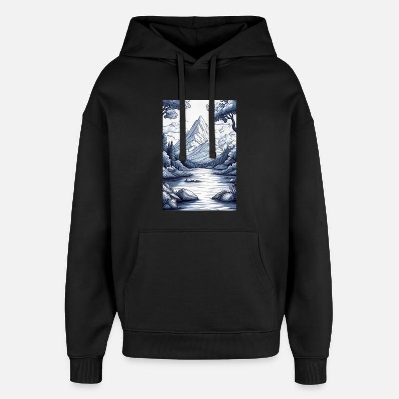 Illustration of a Mountain Landscape - Sweat à capuche unisexe Stanley/Stella Oversized - noir