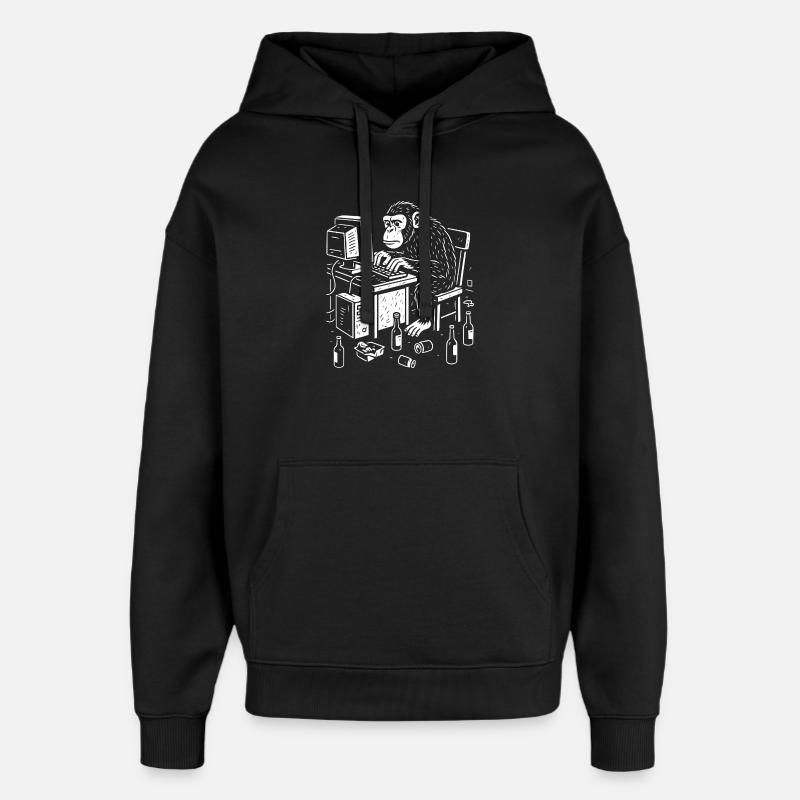 Deskbound Monkey Coder - Oversized Unisex Hoodie by Stanley/Stella - black