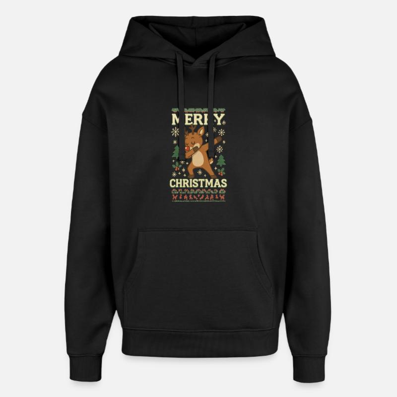 Tamponnage du renne : Joyeux Noël - Sweat à capuche unisexe Stanley/Stella Oversized - noir