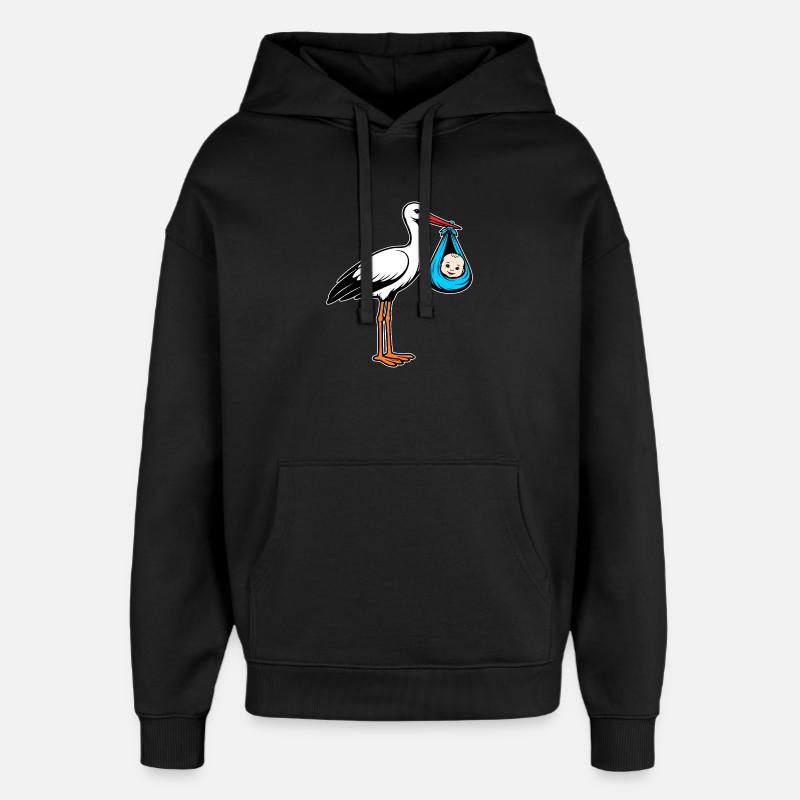 Cigogne avec bébé en bleu tissu - Sweat à capuche unisexe Stanley/Stella Oversized - noir