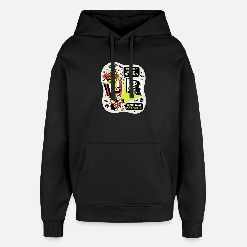Popcorn Monster Therapy - Oversized Unisex Hoodie by Stanley/Stella - black