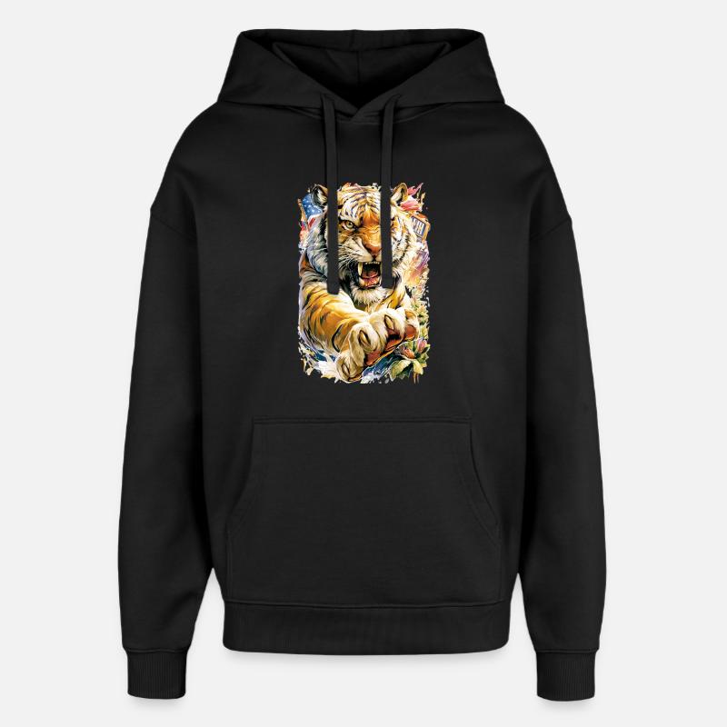 Tigre aux fleurs - Sweat à capuche unisexe Stanley/Stella Oversized - noir