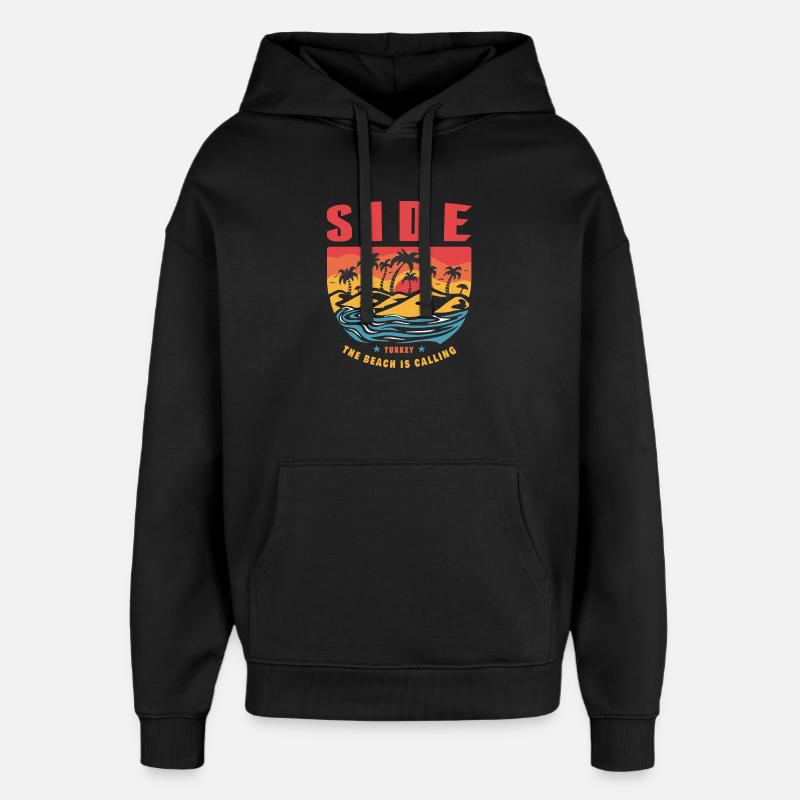 Side Turkey palm tree design - Oversized Unisex Hoodie by Stanley/Stella - black