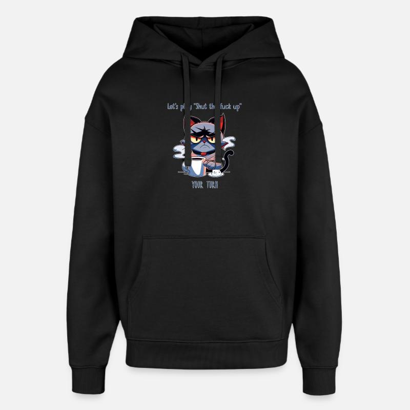 Grimmige Katze Kaffee Sarkasmus Spruch - Oversized Unisex Hoodie von Stanley/Stella - Schwarz
