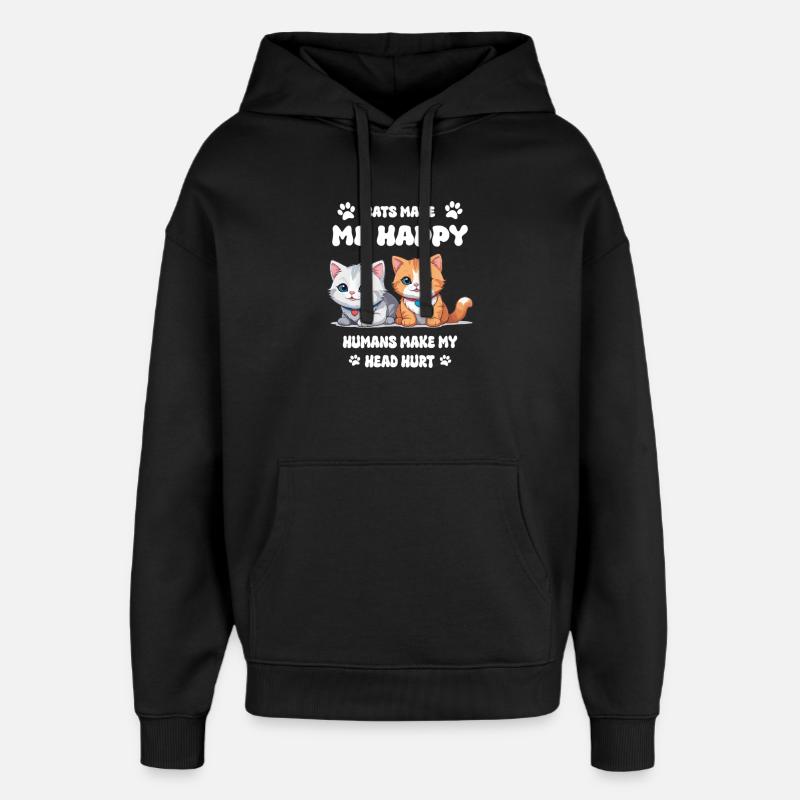 Cats make me happy... - Oversized Unisex Hoodie by Stanley/Stella - black