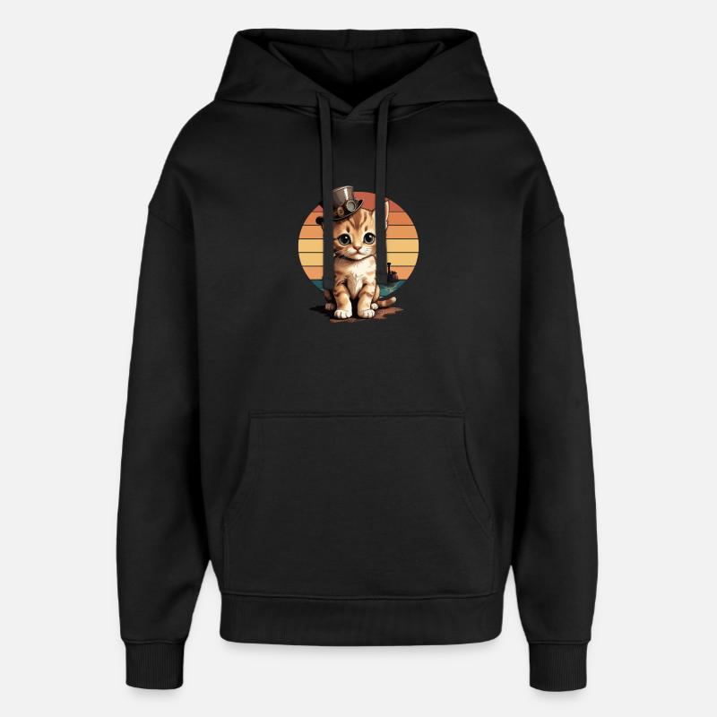 Chat steampunk - Sweat à capuche unisexe Stanley/Stella Oversized - noir