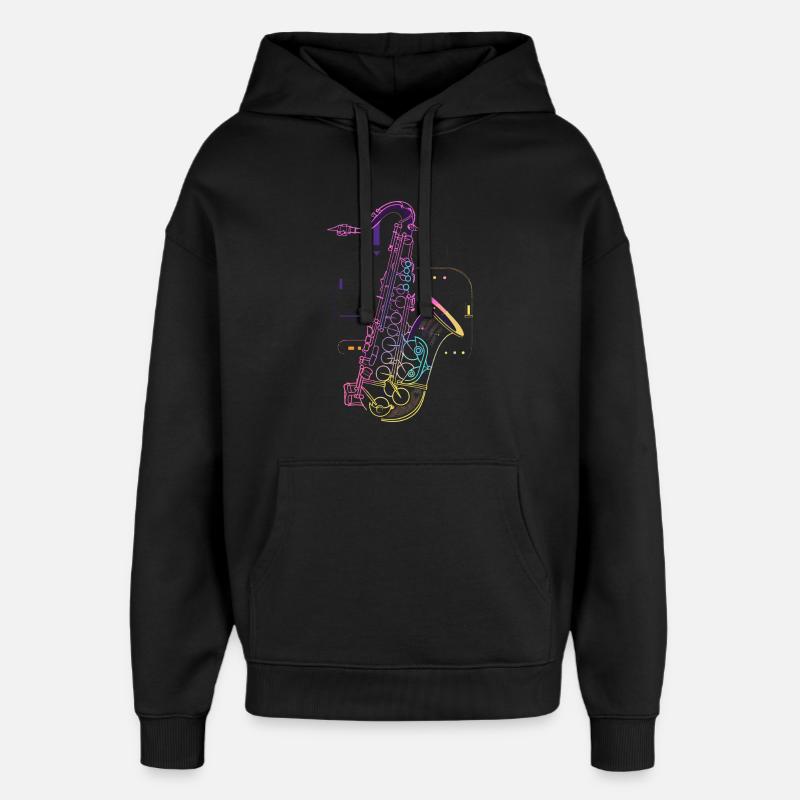 Dessin de saxophone - Sweat à capuche unisexe Stanley/Stella Oversized - noir