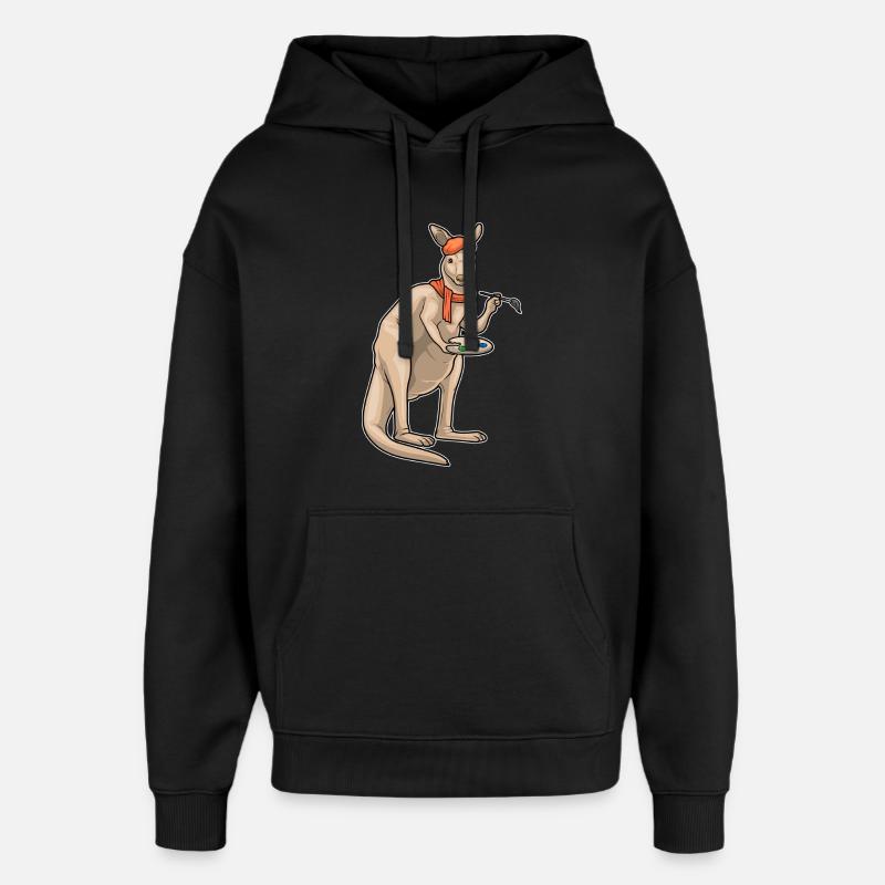 Kangaroo Painter Brush Painting - Oversized Unisex Hoodie by Stanley/Stella - black