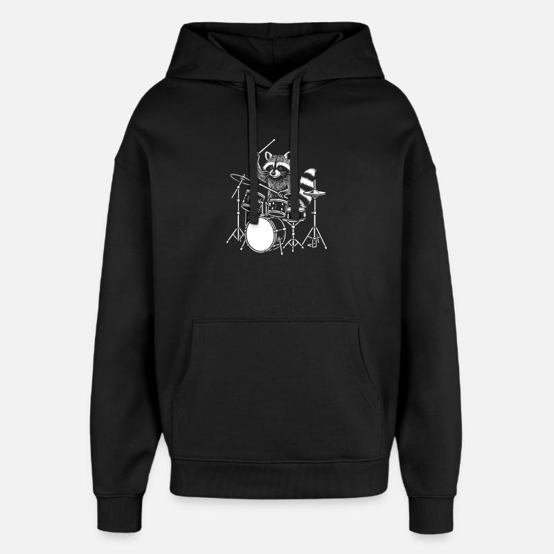 Raccoon Drummer Nightbeat - Sweat à capuche unisexe Stanley/Stella Oversized - noir