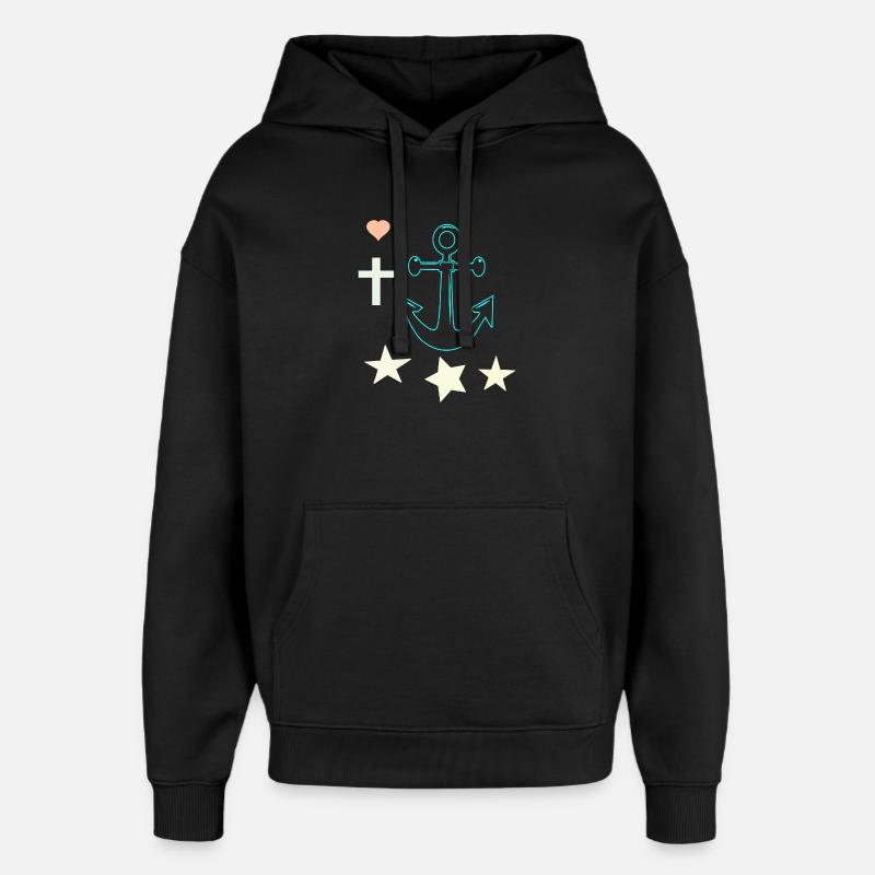 Ancre lumineuse avec des étoiles - Sweat à capuche unisexe Stanley/Stella Oversized - noir