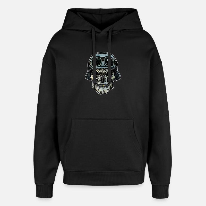 Tête de mort crazy biker avec casque - Sweat à capuche unisexe Stanley/Stella Oversized - noir