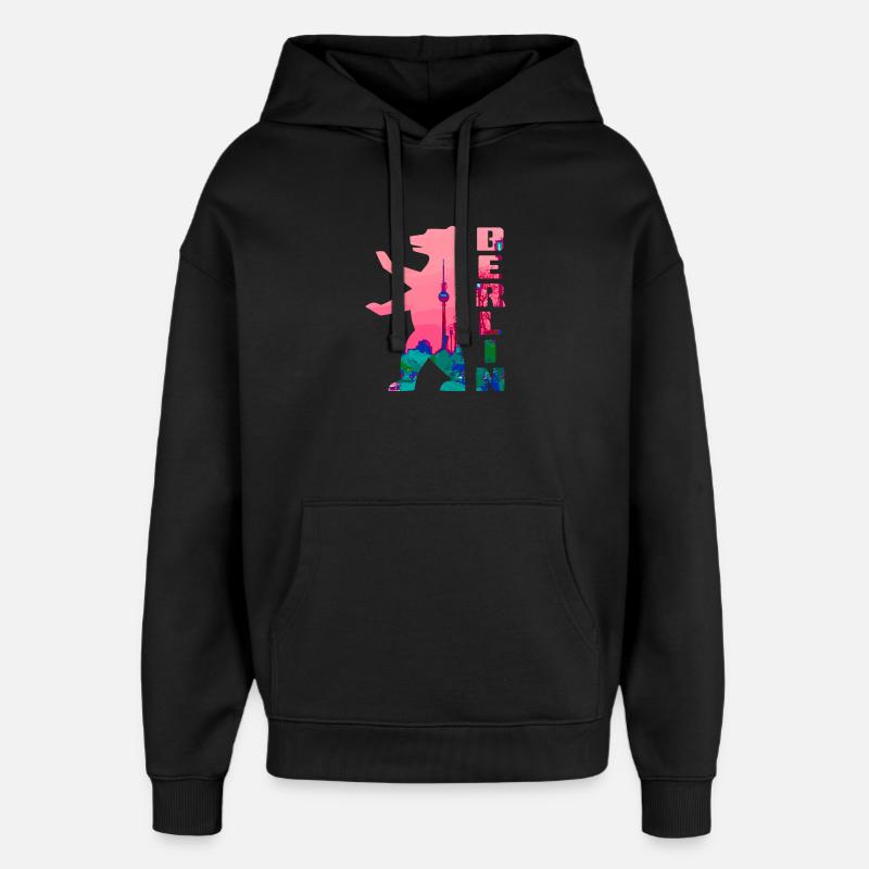 Silhouette de néon d’ours de Berlin - Sweat à capuche unisexe Stanley/Stella Oversized - noir