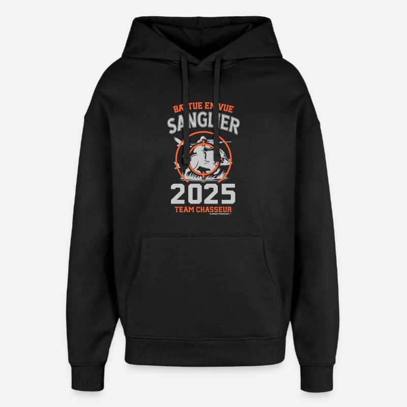 Sanglier Battue 2025 Équipement Chasseur - Sweat à capuche unisexe Stanley/Stella Oversized - noir