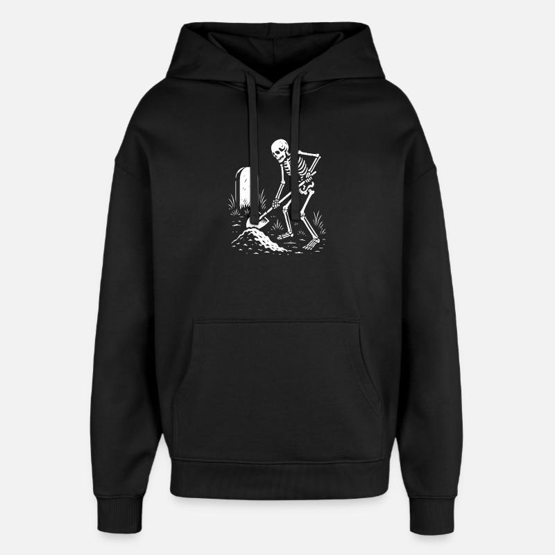 Skeleton Digging in Graveyard - Oversized Unisex Hoodie by Stanley/Stella - black