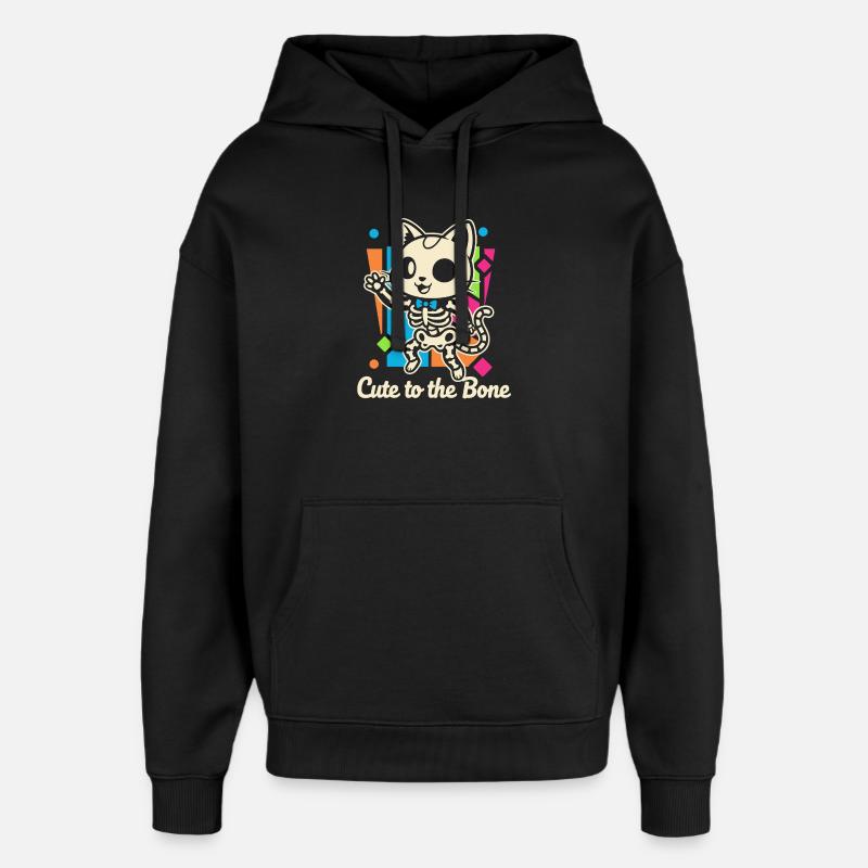 Motif squelette de chat Ronronnement - Sweat à capuche unisexe Stanley/Stella Oversized - noir