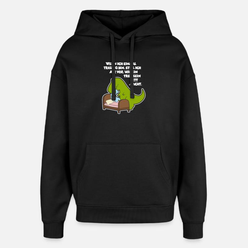 T-Rex beim Bett machen - Design - Oversized Unisex Hoodie von Stanley/Stella - Schwarz