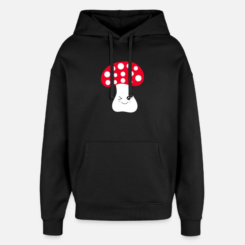 Kawaii, mushroom, toadstool - Oversized Unisex Hoodie by Stanley/Stella - black