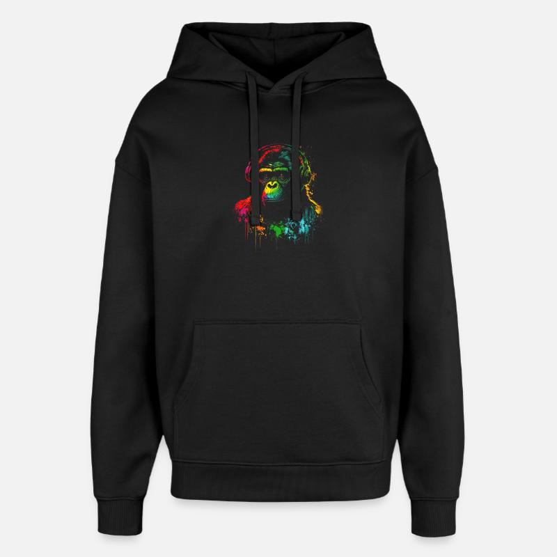 Regenbogen Gorilla Kopfhörer - Oversized Unisex Hoodie von Stanley/Stella - Schwarz