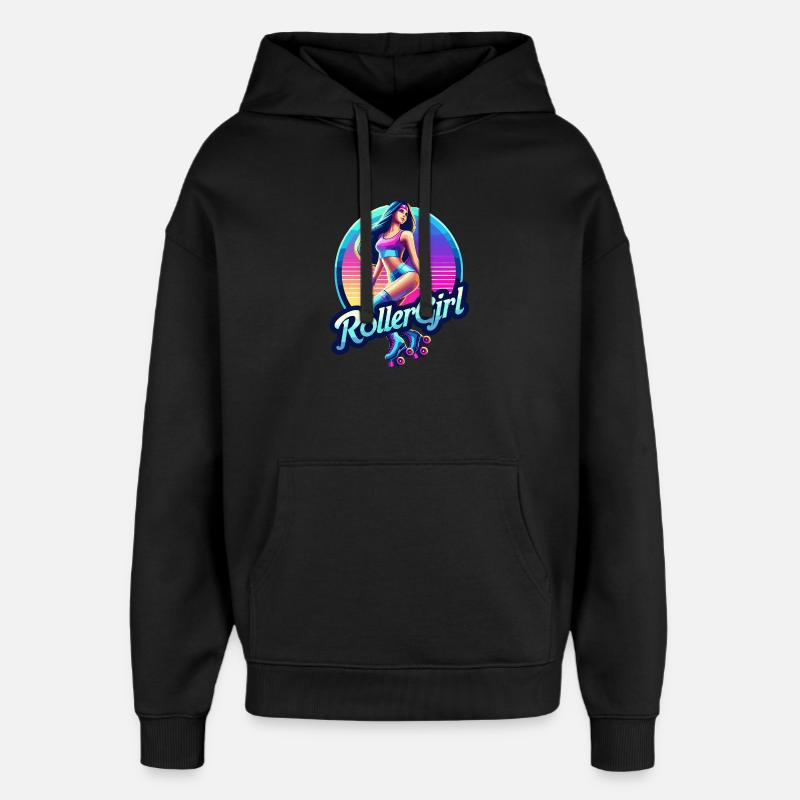 Lebendige Retro-Roller-Mädchen-Illustration - Oversized Unisex Hoodie von Stanley/Stella - Schwarz