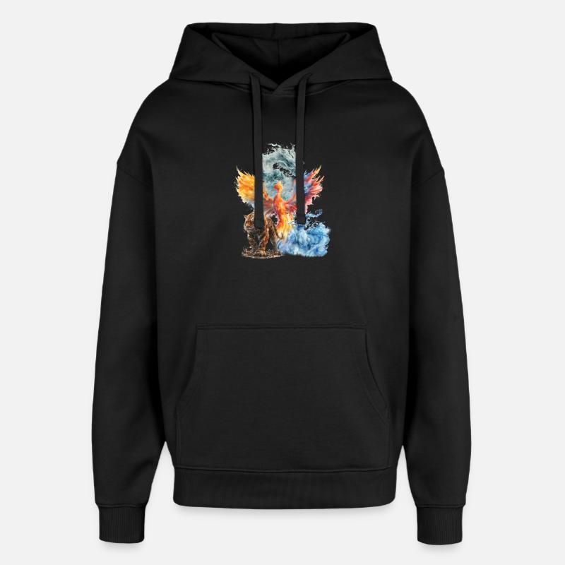 Aquarelle Phoenix Tigre Dragon - Sweat à capuche unisexe Stanley/Stella Oversized - noir