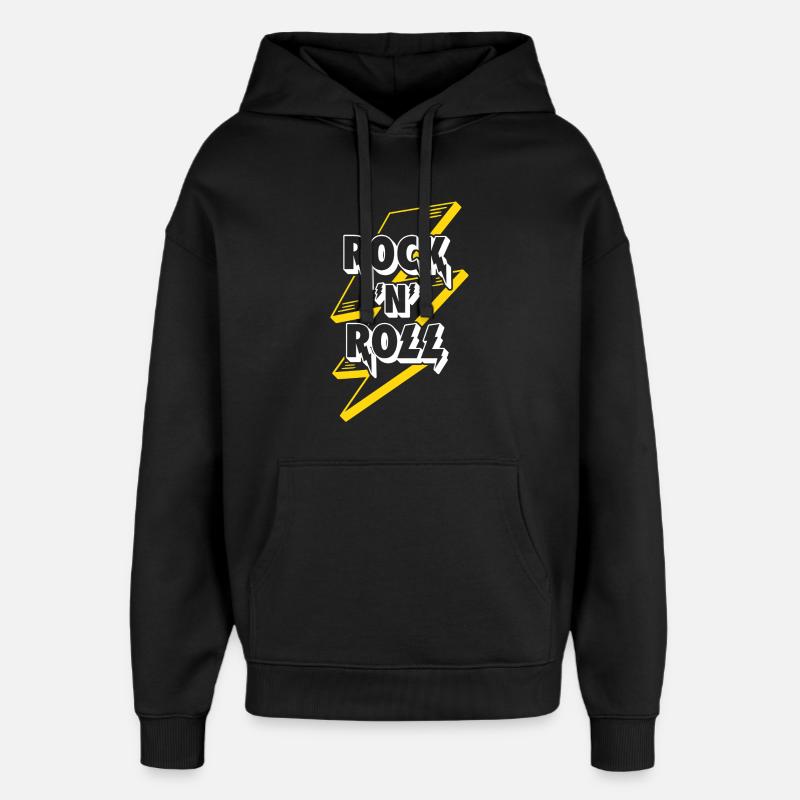 Rock'N'Roll Text Logo With Lightning - Oversized Unisex Hoodie by Stanley/Stella - black