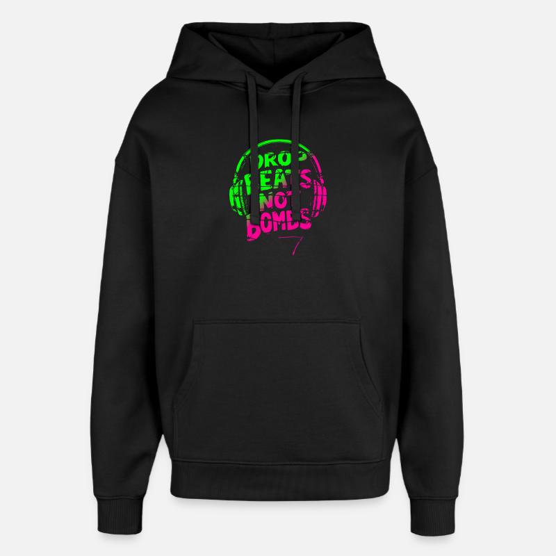 Drop Beats Not Bombs vert rose - Sweat à capuche unisexe Stanley/Stella Oversized - noir