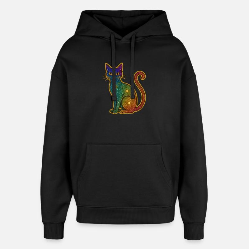 Rainbow glitter cat for Halloween - Oversized Unisex Hoodie by Stanley/Stella - black