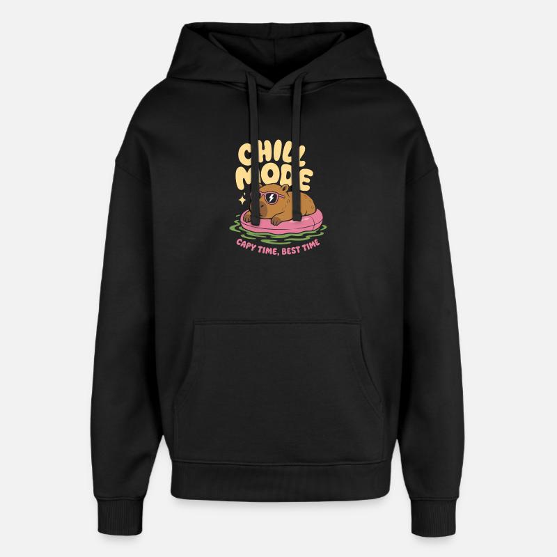 Chill Mode Capybara No Rush - Oversized Unisex Hoodie by Stanley/Stella - black