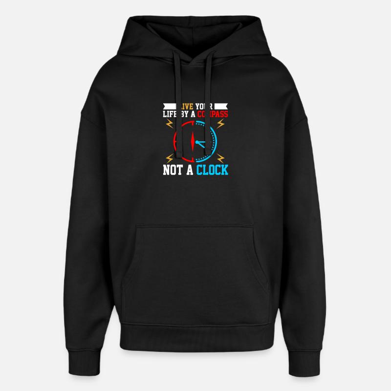 Wisdom Clock with Compass Motif - Oversized Unisex Hoodie by Stanley/Stella - black
