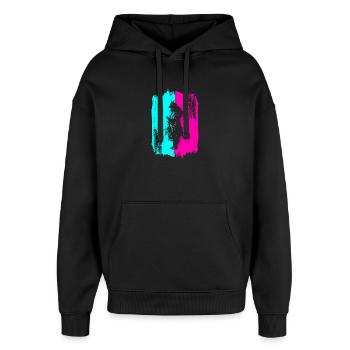 Samurai Krieger Japan Türkis Pink Kunst Manga - Oversized Unisex Hoodie von Stanley/Stella - Schwarz - Vorne - AI Model Female 172 light (172cm) & AI Model Male 185 light (185cm)