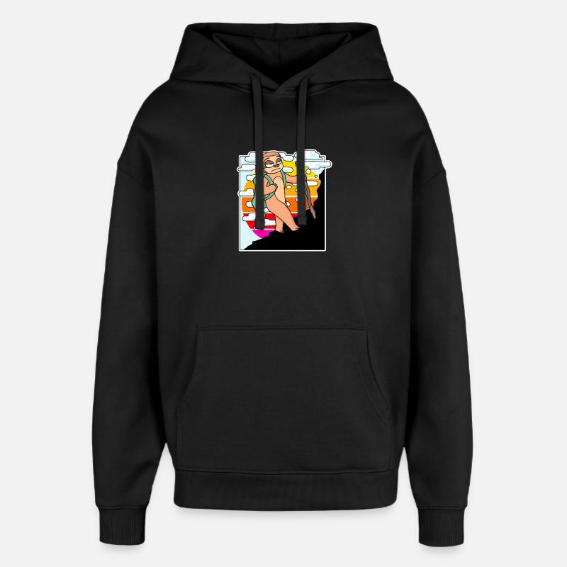 Sloth Mountain Mountains Mountain Peaks - Oversized Unisex Hoodie by Stanley/Stella - black