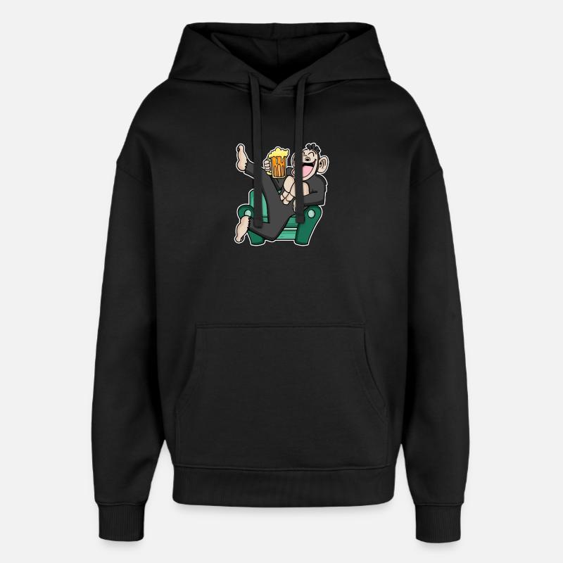 Funny monkey drinks beer - Oversized Unisex Hoodie by Stanley/Stella - black