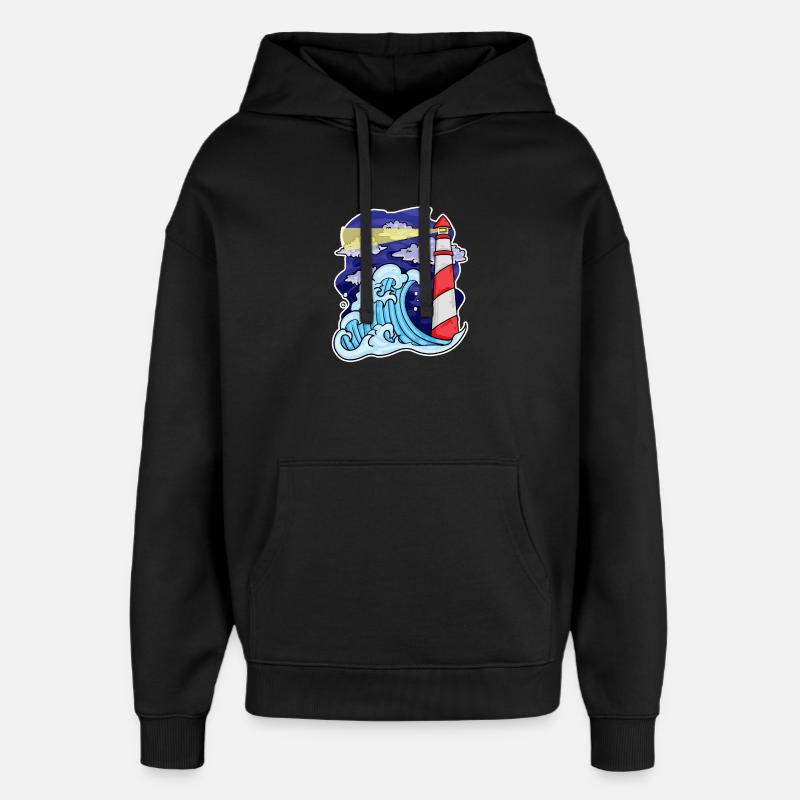Phare Côte Mer Mer - Sweat à capuche unisexe Stanley/Stella Oversized - noir