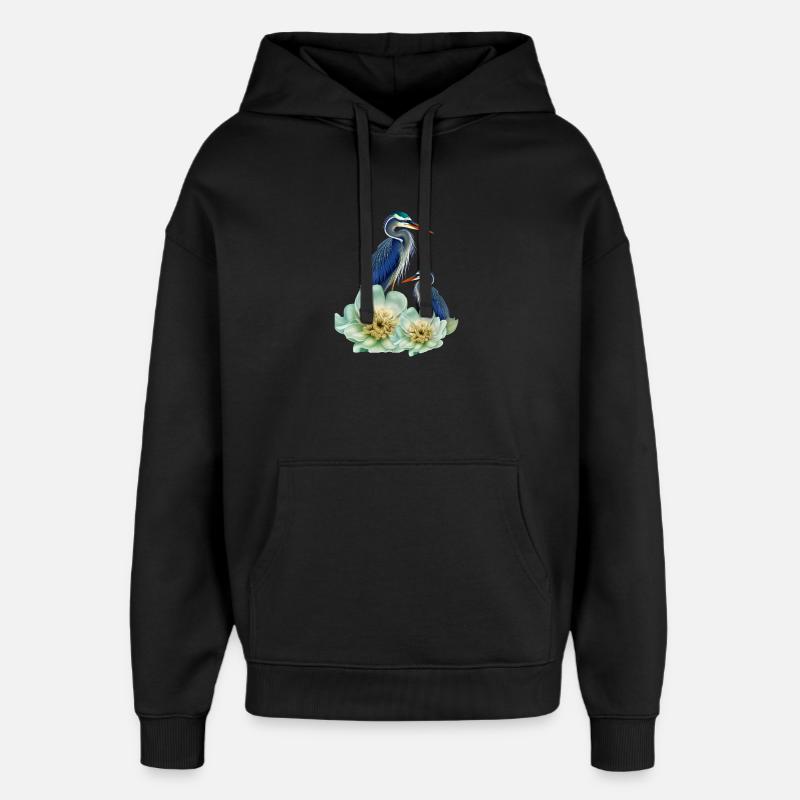 L’élégante grue à fleurs - Sweat à capuche unisexe Stanley/Stella Oversized - noir
