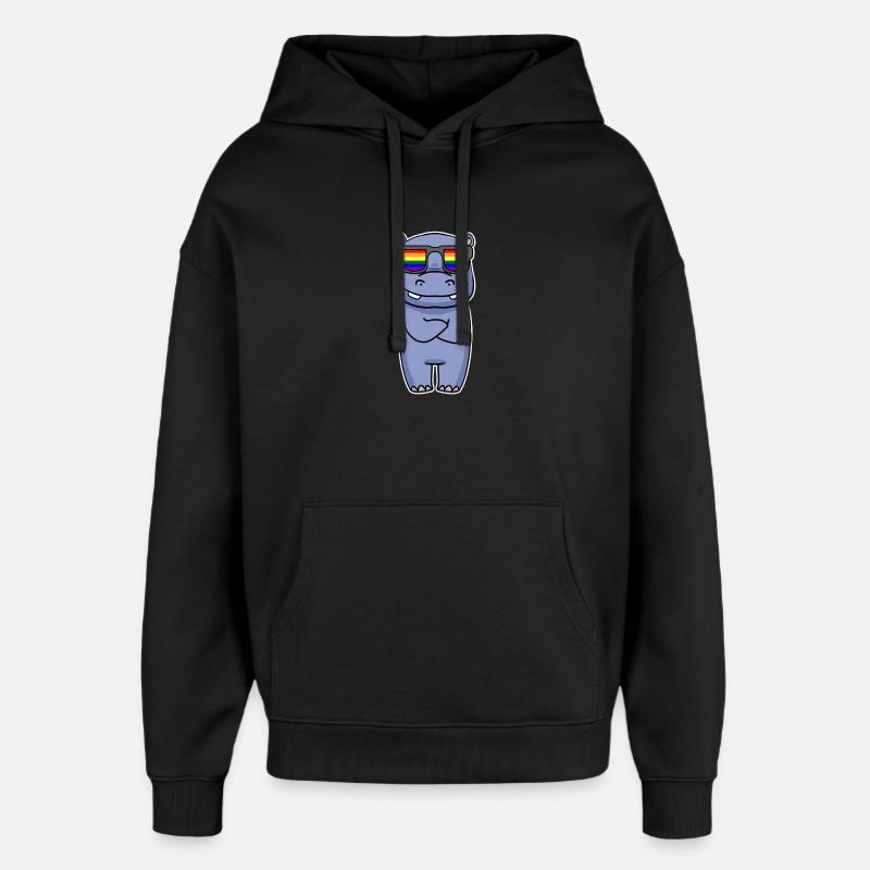 Regenbogen - Nilpferd mit Brille - Oversized Unisex Hoodie von Stanley/Stella - Schwarz