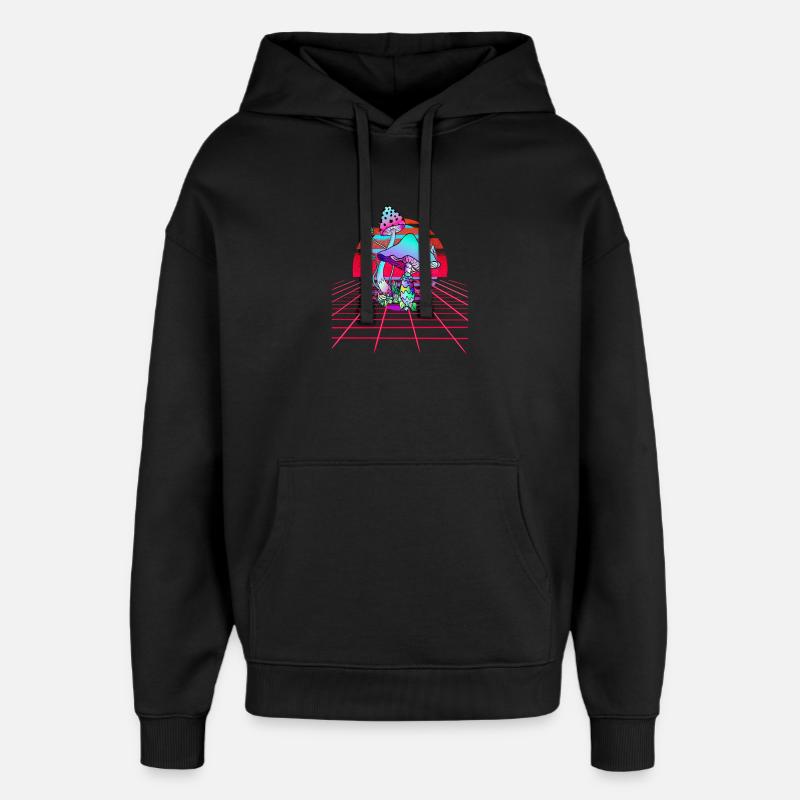 Champignons Psychédéliques - Retro Wave Sunset - Sweat à capuche unisexe Stanley/Stella Oversized - noir