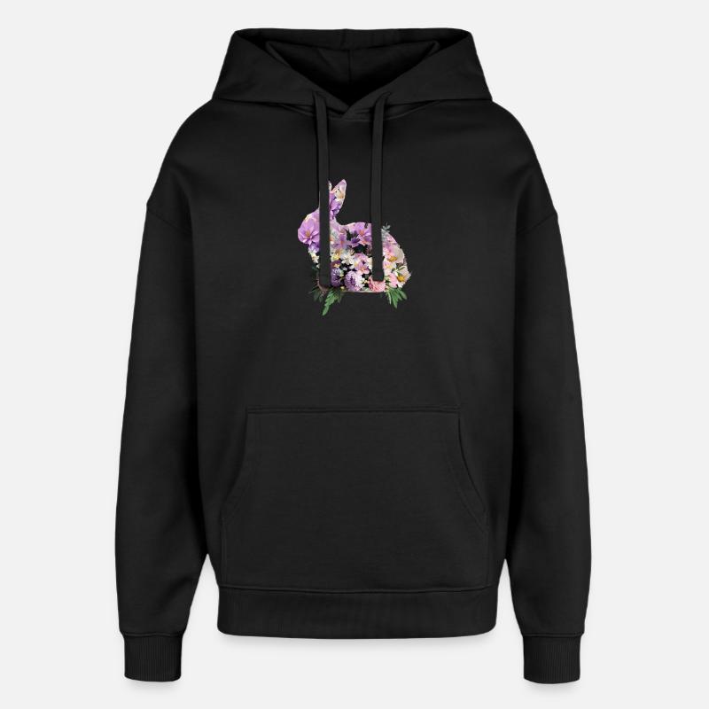 Fleurs lapin de Pâques - Sweat à capuche unisexe Stanley/Stella Oversized - noir