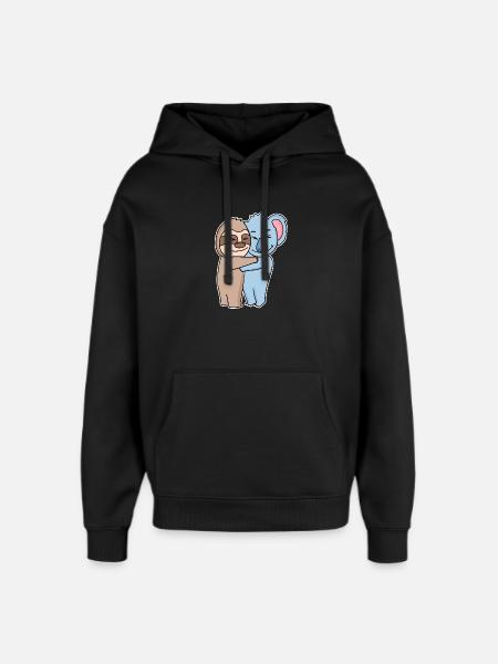 Sloth and koala hugging - hug - Oversized Unisex Hoodie by Stanley/Stella - black