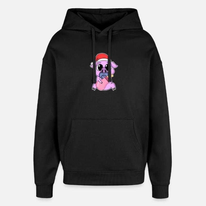 Cochon bébé Noël - Sweat à capuche unisexe Stanley/Stella Oversized - noir
