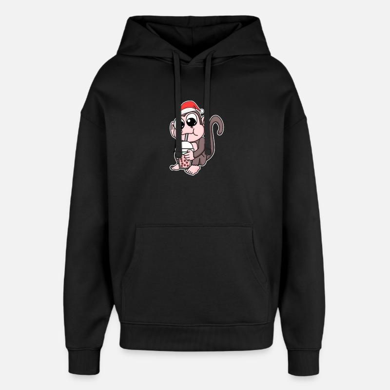 Affe Weihnachten Bubble Tea - Oversized Unisex Hoodie von Stanley/Stella - Schwarz