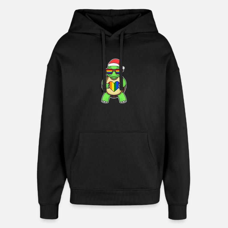 Turtle Rainbow Christmas - Oversized Unisex Hoodie by Stanley/Stella - black
