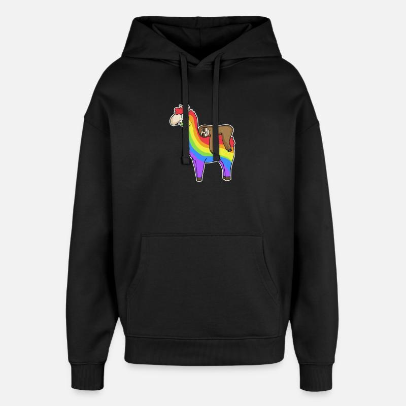 Alpaga paresseux arc-en-ciel Noël - Sweat à capuche unisexe Stanley/Stella Oversized - noir