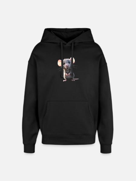Råtta, söt mus, gnagare, dvärgmus, små råttor - Stanley/Stella Oversized Huvtröja Unisex - svart